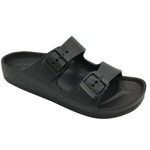 funkymonkey men's comfort slides double buckle adjustable eva flat sandals (7 m us, black/spk)