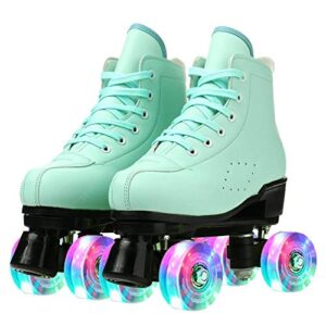 womens roller skates classic high-top double-row leather adult roller skates outdoor four wheel double skates for girls unisex 35=us:5