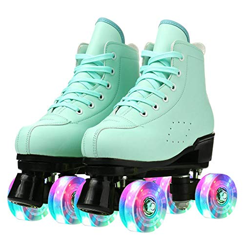 Womens Roller Skates Classic High-top Double-Row Leather Adult Roller Skates Outdoor Four Wheel Double Skates for Girls Unisex 35=US:5