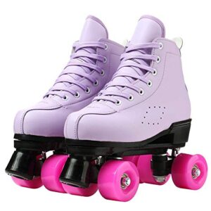 Womens Roller Skates Classic High-top Double-Row Leather Adult Roller Skates Outdoor Four Wheel Double Skates for Girls Unisex 35=US:5