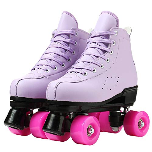 Womens Roller Skates Classic High-top Double-Row Leather Adult Roller Skates Outdoor Four Wheel Double Skates for Girls Unisex 35=US:5