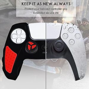 SIKEMAY PS5 Controller Cover Skin, Anti-Slip Thicken Silicone Protective Cover Case Perfectly Compatible with Playstation 5 Dualsense Controller Grip with 10 x Thumb Grip Caps (Black-Red)