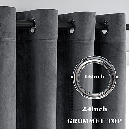 VANASEE Dark Grey Velvet Curtains for Bedroom - Blackout Curtains Room Darkening Drapes Window Treatment for Living Room with Grommet, 2 Panels(W52 x L90 Inch, Dark Grey)