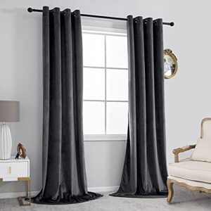 VANASEE Dark Grey Velvet Curtains for Bedroom - Blackout Curtains Room Darkening Drapes Window Treatment for Living Room with Grommet, 2 Panels(W52 x L90 Inch, Dark Grey)
