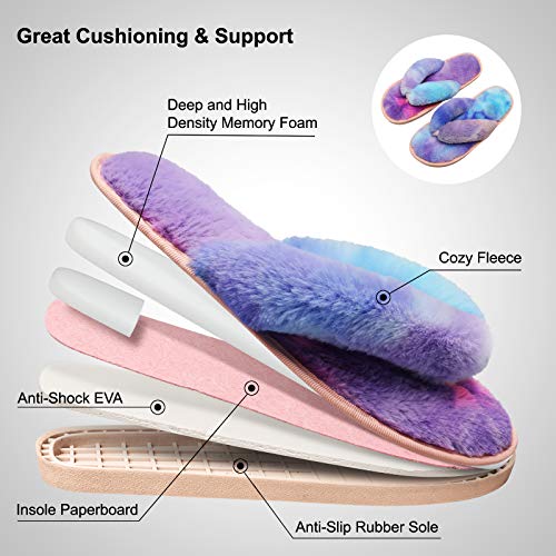 JOINFREE Womens Soft Plush Fuzzy House Slippers Non-slip Criss Cross Indoor Outdoor Slippers Colorful 9.5-10.5 M