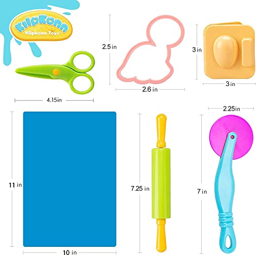 Kilpkonn Dough Tool Kit for Kids, 41Pcs Dough Accessories Molds, Shape, Scissors, Rolling Pin, Dough Mat with Storage Bag, Party Pack Playset for Toddlers Girls Boys