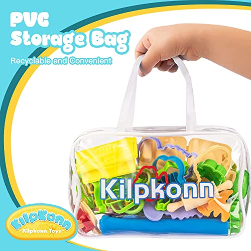 Kilpkonn Dough Tool Kit for Kids, 41Pcs Dough Accessories Molds, Shape, Scissors, Rolling Pin, Dough Mat with Storage Bag, Party Pack Playset for Toddlers Girls Boys