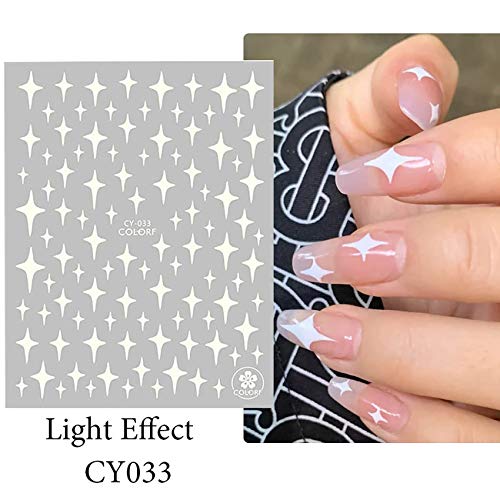 XJL 6 Sheets Luminous Flame Stars Moon Flowers Nail Art Stickers, 3D Self Adhesive Fire Constellation Star Butterfly Flower Heart Nail Design For Women Girls, Glow in Night, DIY Nail Decoration