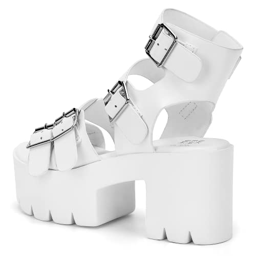 READYSALTED Chunky Platform Sandals for Women Comfortable Gladiator Open Toe High Heeled with Buckle Ankle Strap Block Summer(JAFFA10-White-07)