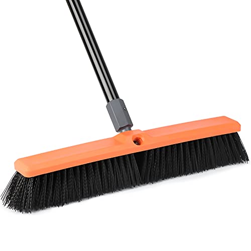 18inch Push Broom Outdoor - Heavy Duty Broom for Driveways, Sidewalks, Patios and Deck Cleans Dirt, Debris, Sand, Mud, Leaves and Water-18 Wide Bristles