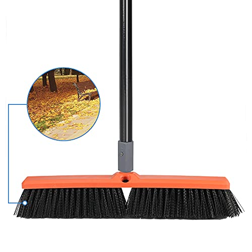 18inch Push Broom Outdoor - Heavy Duty Broom for Driveways, Sidewalks, Patios and Deck Cleans Dirt, Debris, Sand, Mud, Leaves and Water-18 Wide Bristles