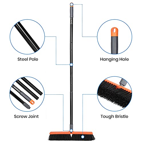 18inch Push Broom Outdoor - Heavy Duty Broom for Driveways, Sidewalks, Patios and Deck Cleans Dirt, Debris, Sand, Mud, Leaves and Water-18 Wide Bristles