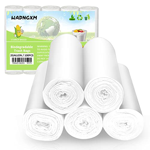 Biodegradable Bathroom Trash Bags 2 Gallon Garbage Bags, 100 Counts 7.5 Liters Wastebasket Trash Liners for Office Home, White