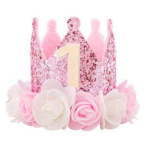 kbrand hat first birthday 1st decorations for girl gifts rose gold baby pink crown party one year old princess, rose gold,pink