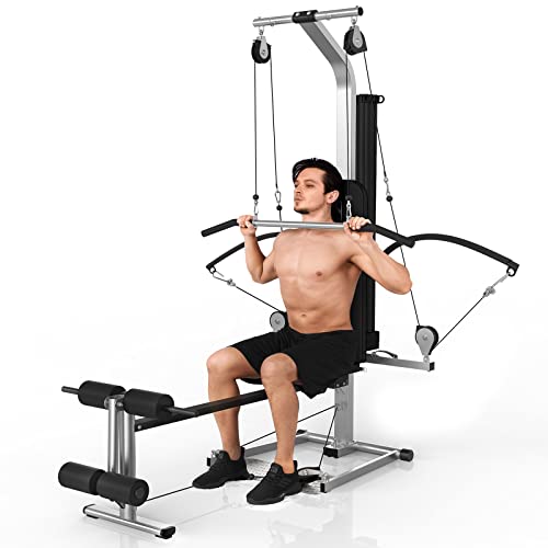 FITINDEX Home Gym Station 320lbs, Multifunctional Pulley Strength Machine with 63 Workouts, Rowing, Bench Press, Squat, Full Body Training Exercise Equipment for Women Men