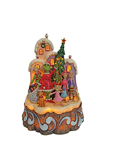 Enesco Jim Shore Dr. Seuss The Grinch Carved by Heart Lit Figurine, 8.86 Inch, Multicolor, Green