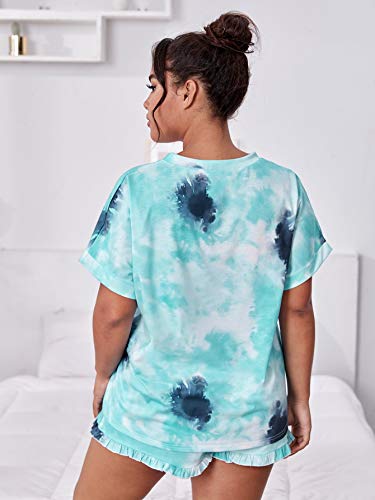 MakeMeChic Women Plus Size 2 Piece Pajamas Sets Tie Dye Short Sleeve Top & Shorts Loungewear Sleepwear Blue X-Large