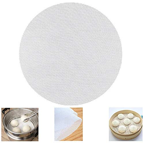 Reusable Non-stick Silicone Steamer Mesh 10 inch Bamboo Silicone Steamer Mat Double Side Use| Easy to Clean Dim Sum Mesh| Round, 6 Pack, White, 10''