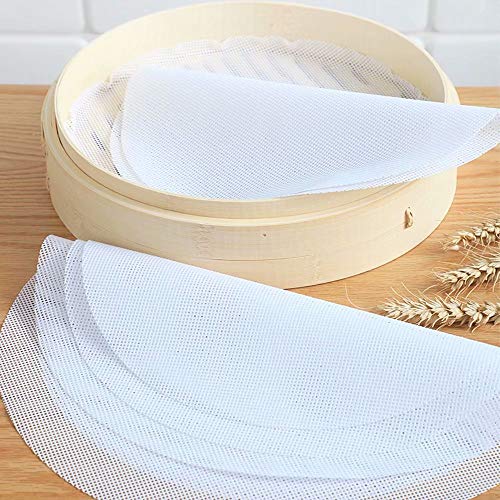 Reusable Non-stick Silicone Steamer Mesh 10 inch Bamboo Silicone Steamer Mat Double Side Use| Easy to Clean Dim Sum Mesh| Round, 6 Pack, White, 10''