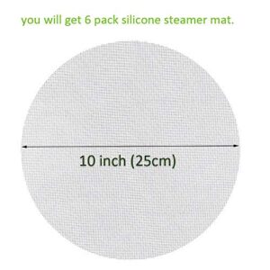 Reusable Non-stick Silicone Steamer Mesh 10 inch Bamboo Silicone Steamer Mat Double Side Use| Easy to Clean Dim Sum Mesh| Round, 6 Pack, White, 10''