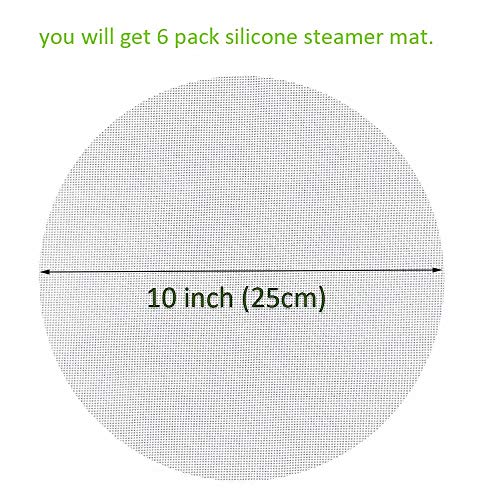 Reusable Non-stick Silicone Steamer Mesh 10 inch Bamboo Silicone Steamer Mat Double Side Use| Easy to Clean Dim Sum Mesh| Round, 6 Pack, White, 10''