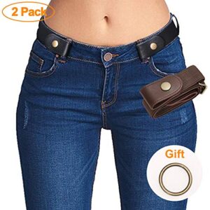 No Buckle Elastic Stretch Belts for Men and Women, Comfortable Invisible Belts for Jeans Pants (I-Black+Coffee, L-XXL:Waist size 34''-48'')