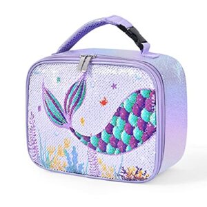 wernnsai mermaid lunch box - insulated sequins lunch box for girls kids school lunch bag preschool kindergarten elementary picnic thermal lunch tote boxes with handle pocket and bottle pocket