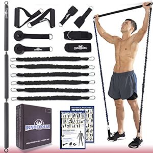 innocedar home gym bar kit with resistance bands,portable gym full body workout,adjustable pilates bar system,safe exercise weight set,home exercise equipment for men&women- muscle&fitness (black)