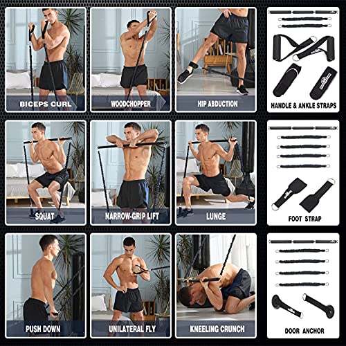 INNOCEDAR Home Gym Bar Kit with Resistance Bands,Portable Gym Full Body Workout,Adjustable Pilates Bar System,Safe Exercise Weight Set,Home Exercise Equipment for Men&Women- Muscle&Fitness (Black)