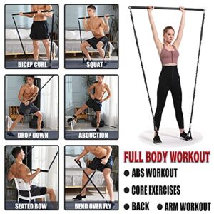 INNOCEDAR Home Gym Bar Kit with Resistance Bands,Portable Gym Full Body Workout,Adjustable Pilates Bar System,Safe Exercise Weight Set,Home Exercise Equipment for Men&Women- Muscle&Fitness (Black)