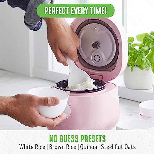 GreenLife Healthy Ceramic Nonstick 4-Cup Rice Oats and Grains Cooker, PFAS-Free, Dishwasher Safe Parts, Pink