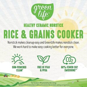 GreenLife Healthy Ceramic Nonstick 4-Cup Rice Oats and Grains Cooker, PFAS-Free, Dishwasher Safe Parts, Pink