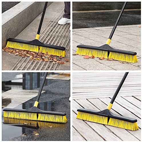 Yocada Push Broom Brush 24" Wide 65.3" Long Handle Stiff Bristles Heavy-Duty Outdoor Commercial for Cleaning Bathroom Kitchen Patio Garage Deck Concrete Wood Stone Tile Floor