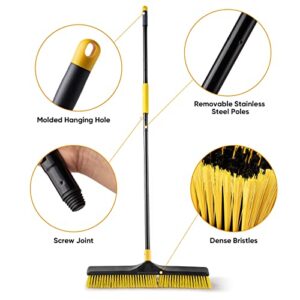 Yocada Push Broom Brush 24" Wide 65.3" Long Handle Stiff Bristles Heavy-Duty Outdoor Commercial for Cleaning Bathroom Kitchen Patio Garage Deck Concrete Wood Stone Tile Floor