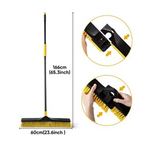 Yocada Push Broom Brush 24" Wide 65.3" Long Handle Stiff Bristles Heavy-Duty Outdoor Commercial for Cleaning Bathroom Kitchen Patio Garage Deck Concrete Wood Stone Tile Floor