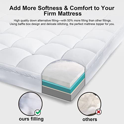 Mattress Topper California King, BedsPick Pillow top Mattress Padded Cover Washable, Soft Plush Mattress Pad Overfilled with Down Alternative, Quilted Cal King Bed Toppers Fitted Deep Pocket