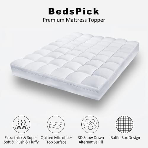 Mattress Topper California King, BedsPick Pillow top Mattress Padded Cover Washable, Soft Plush Mattress Pad Overfilled with Down Alternative, Quilted Cal King Bed Toppers Fitted Deep Pocket