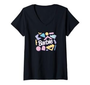 barbie logo pastel 80's shapes v-neck t-shirt