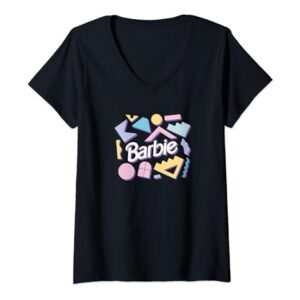 Barbie Logo Pastel 80's Shapes V-Neck T-Shirt