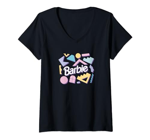 Barbie Logo Pastel 80's Shapes V-Neck T-Shirt