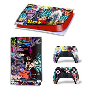 ps5 console and dualsense controller skin vinyl sticker decal cover, suitable for playstation 5 digital edition console and controller, durable, scratch-resistant, disk version (dragonball supe[8551])