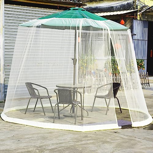 Deyoly 6.5-10ft Beige Patio Umbrella Mosquito Nets, Polyester Mesh, Universal Umbrella Netting Screen, Fits 7.5 8 9 10 FeetT Outdoor Patio Tables Cantilever Offset Hanging Market Umbrellas