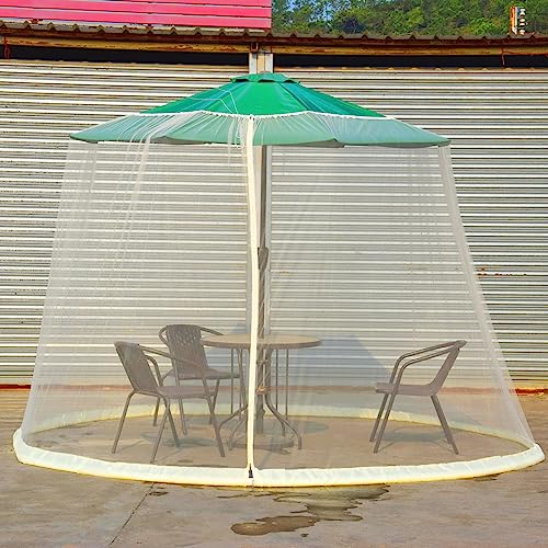 Deyoly 6.5-10ft Beige Patio Umbrella Mosquito Nets, Polyester Mesh, Universal Umbrella Netting Screen, Fits 7.5 8 9 10 FeetT Outdoor Patio Tables Cantilever Offset Hanging Market Umbrellas