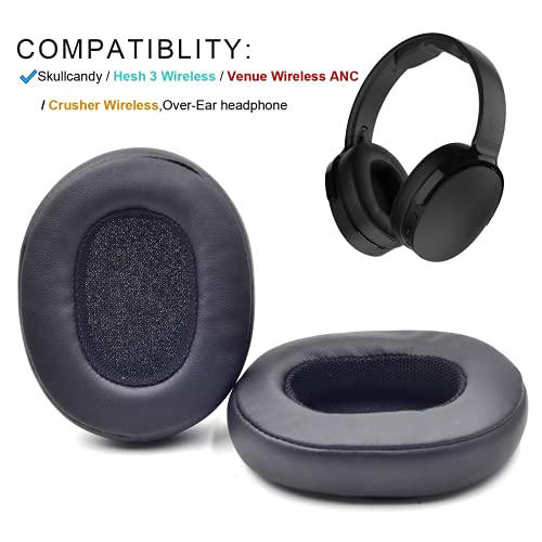 for Skullcandy Hesh 3 Ear Pads BUTIAO Replacement Protein Leather Memory Foam Earpads Ear Cushion Repair Parts Compatible with Skullcandy Crusher Hesh 3 3.0 Hesh3 Venue Wireless ANC Headphones - Black