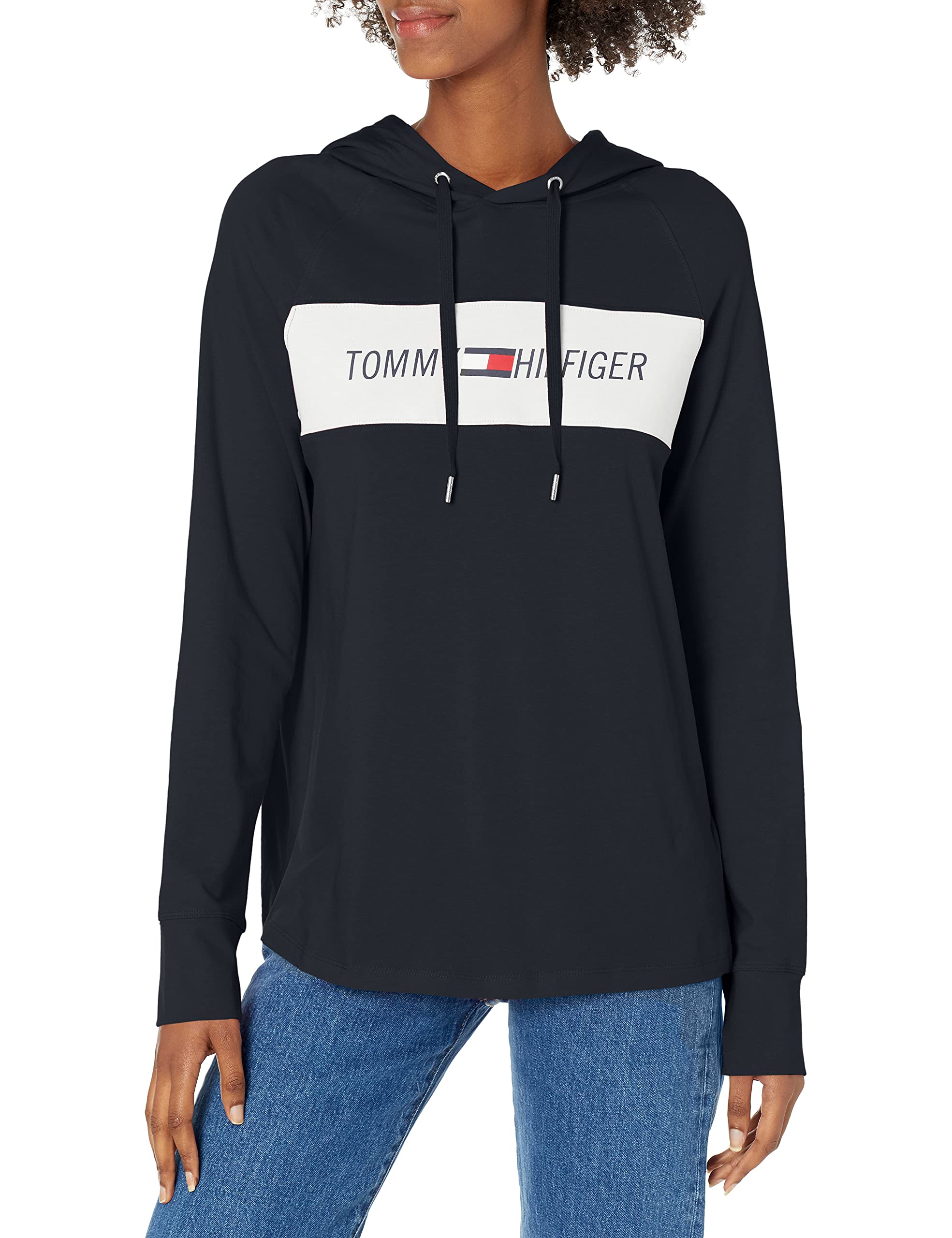 Tommy Hilfiger Performance Long Sleeve Hoodie – Pullover Sweaters for Women with Adjustable Drawstring Hood, Classic Navy, Small