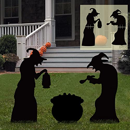 Ivenf Witch Halloween Decorations Outdoor, 2 Large Black Witches with Cauldron, Scary Silhouette Yard Signs with Stakes, Corrugated Plastic, Waterproof Lawn Decorations for Kids Family Home Party