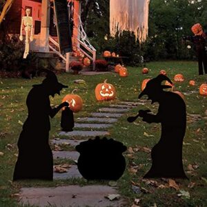 Ivenf Witch Halloween Decorations Outdoor, 2 Large Black Witches with Cauldron, Scary Silhouette Yard Signs with Stakes, Corrugated Plastic, Waterproof Lawn Decorations for Kids Family Home Party