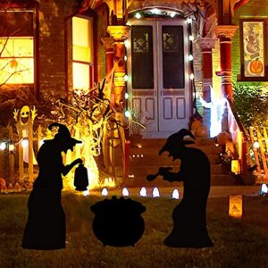 Ivenf Witch Halloween Decorations Outdoor, 2 Large Black Witches with Cauldron, Scary Silhouette Yard Signs with Stakes, Corrugated Plastic, Waterproof Lawn Decorations for Kids Family Home Party