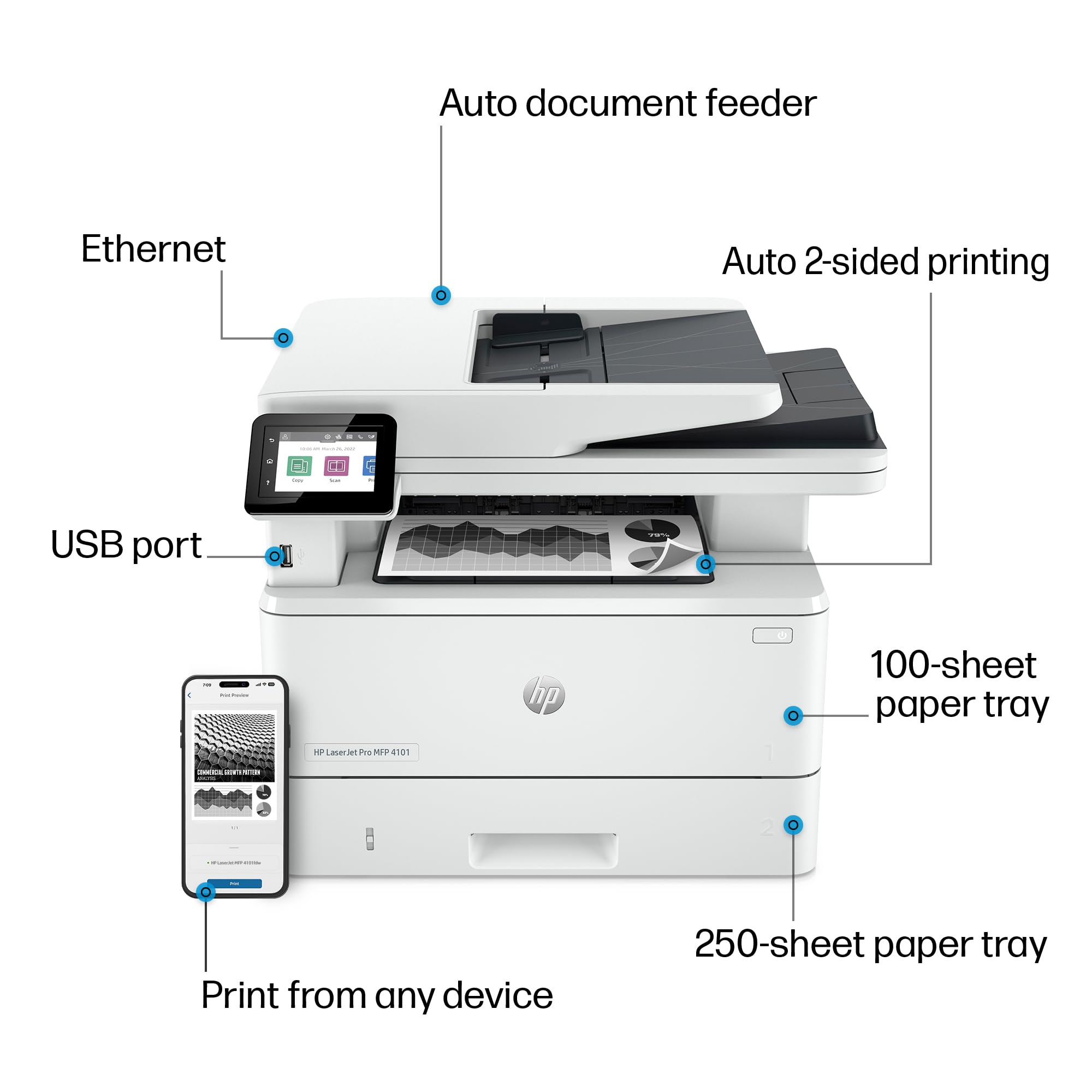 HP LaserJet Pro MFP 4101fdn Black & White Printer with Fax