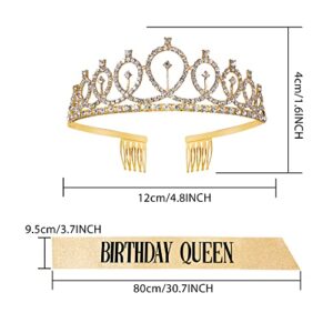 TOBAAT Birthday Sash and Tiara for Women, Gold Crystal Crown with Combs Birthday Sash for Women Holiday Decorations